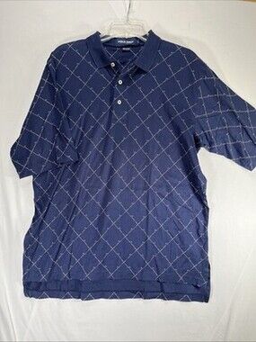 Ralph Lauren Men's Golf Polo Shirt Navy Blue Diamond Club Pattern Size L Cotton
